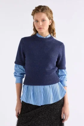 Sweter z dzianiny Luft Lurex – granatowo-miedziany