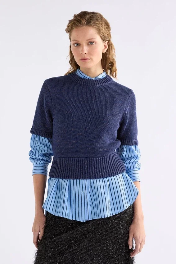 Sweter z dzianiny Luft Lurex – granatowo-miedziany Sweter z dzianiny Luft Lurex – granatowo-miedziany