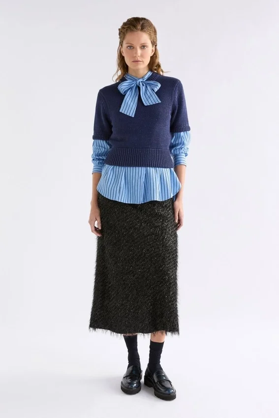 Sweter z dzianiny Luft Lurex – granatowo-miedziany Sweter z dzianiny Luft Lurex – granatowo-miedziany